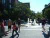 The fountain with the library in the background