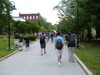 People walking back towards the dorms accross campus