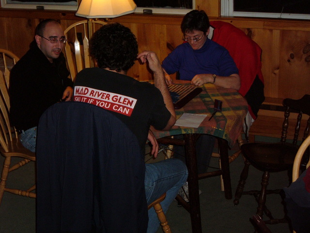 Neil, Dad, and Debbie playing Scrabble