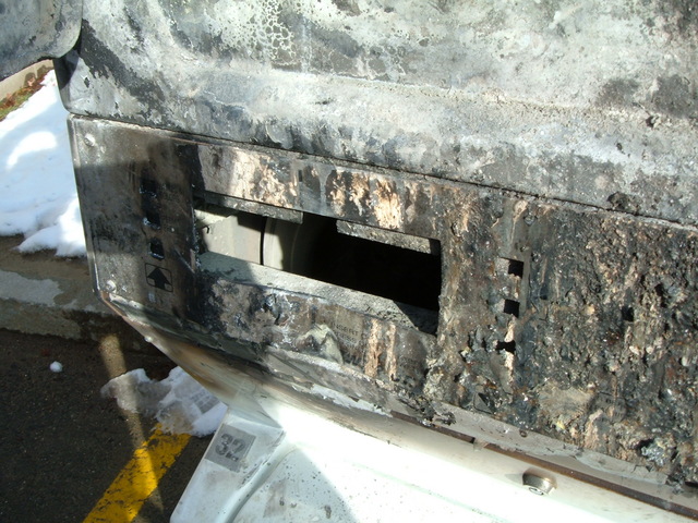Closeup of the burned out dryer